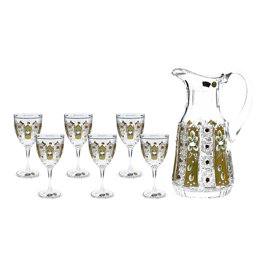 Bohemia Crystal Hand Cut Glass Set 7 Pcs - Gold