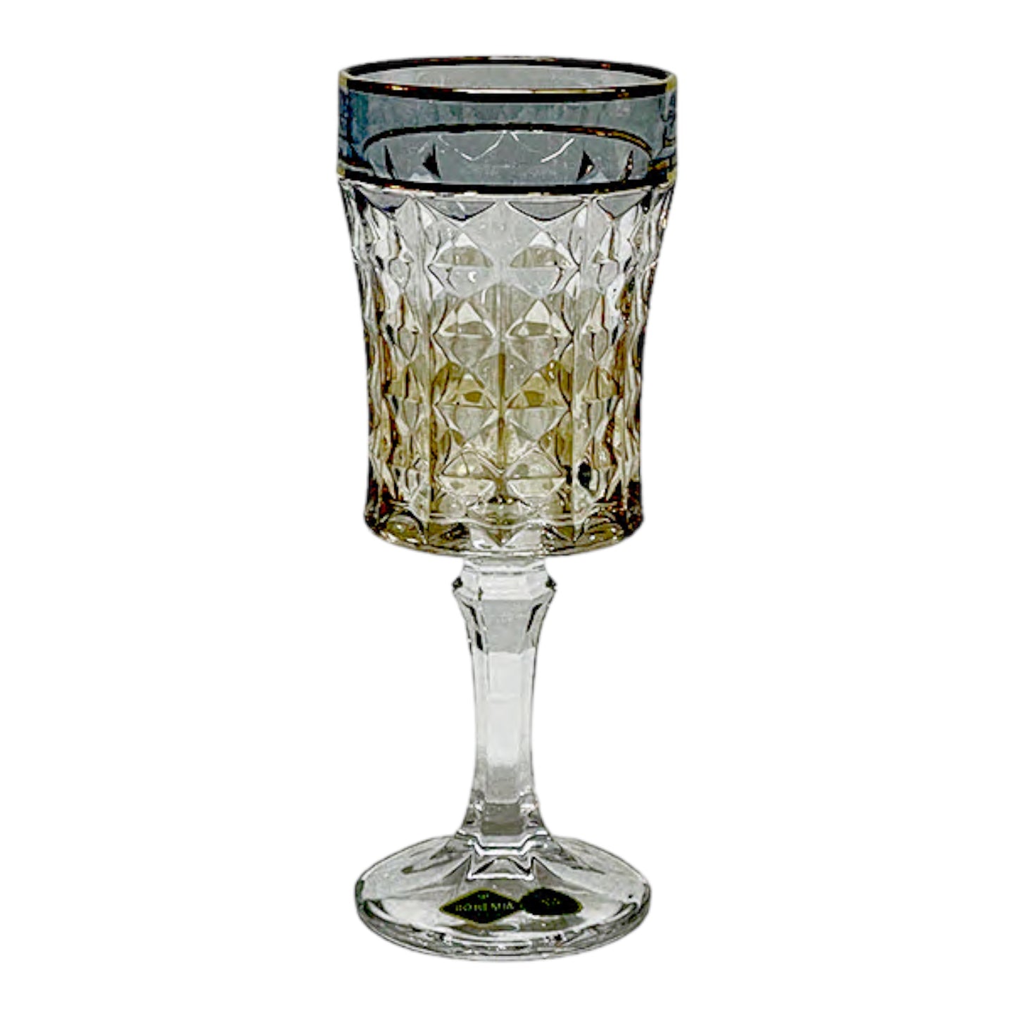 Bohemia Crystal - Goblet Glass Set Diamond 6 Pcs - Blue&Gold