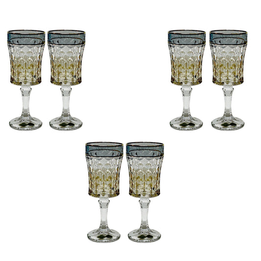 Bohemia Crystal - Goblet Glass Set Diamond 6 Pcs - Blue&Gold