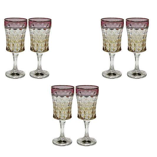 Bohemia Crystal - Goblet Glass Set Diamond 6 Pcs - Pink&Gold