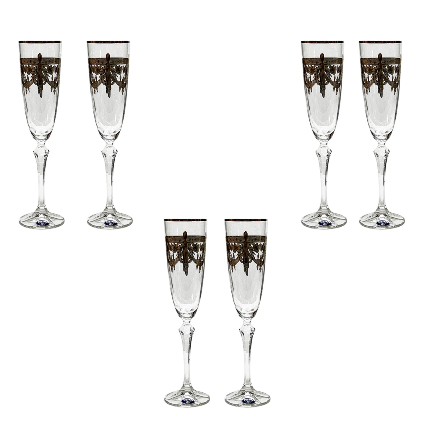 Bohemia Crystal - Flute Glass Set 6 Pcs - Gold