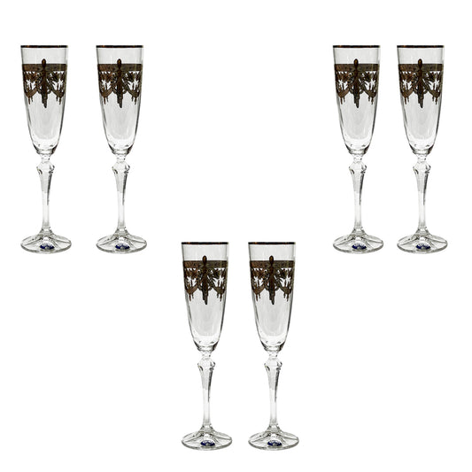 Bohemia Crystal - Flute Glass Set 6 Pcs - Gold