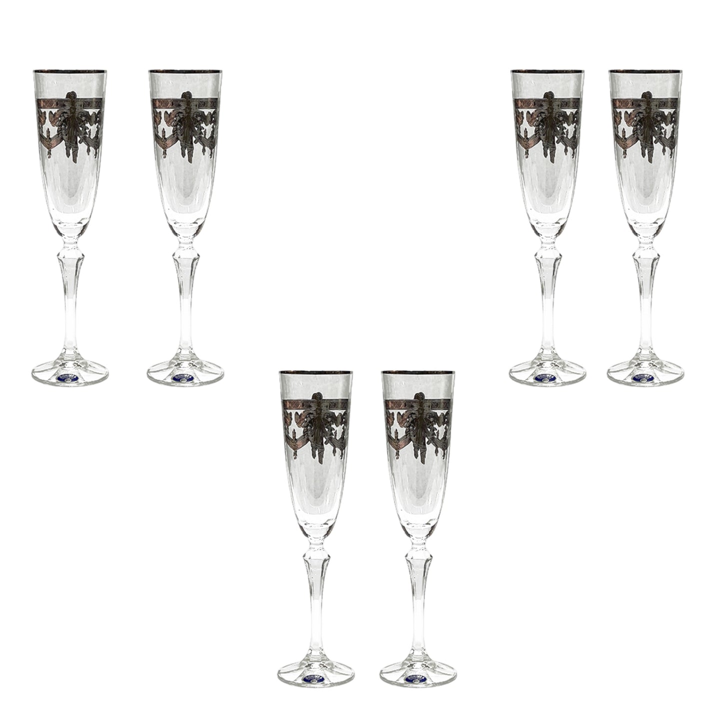 Bohemia Crystal - Flute Glass Set 6 Pcs - Silver