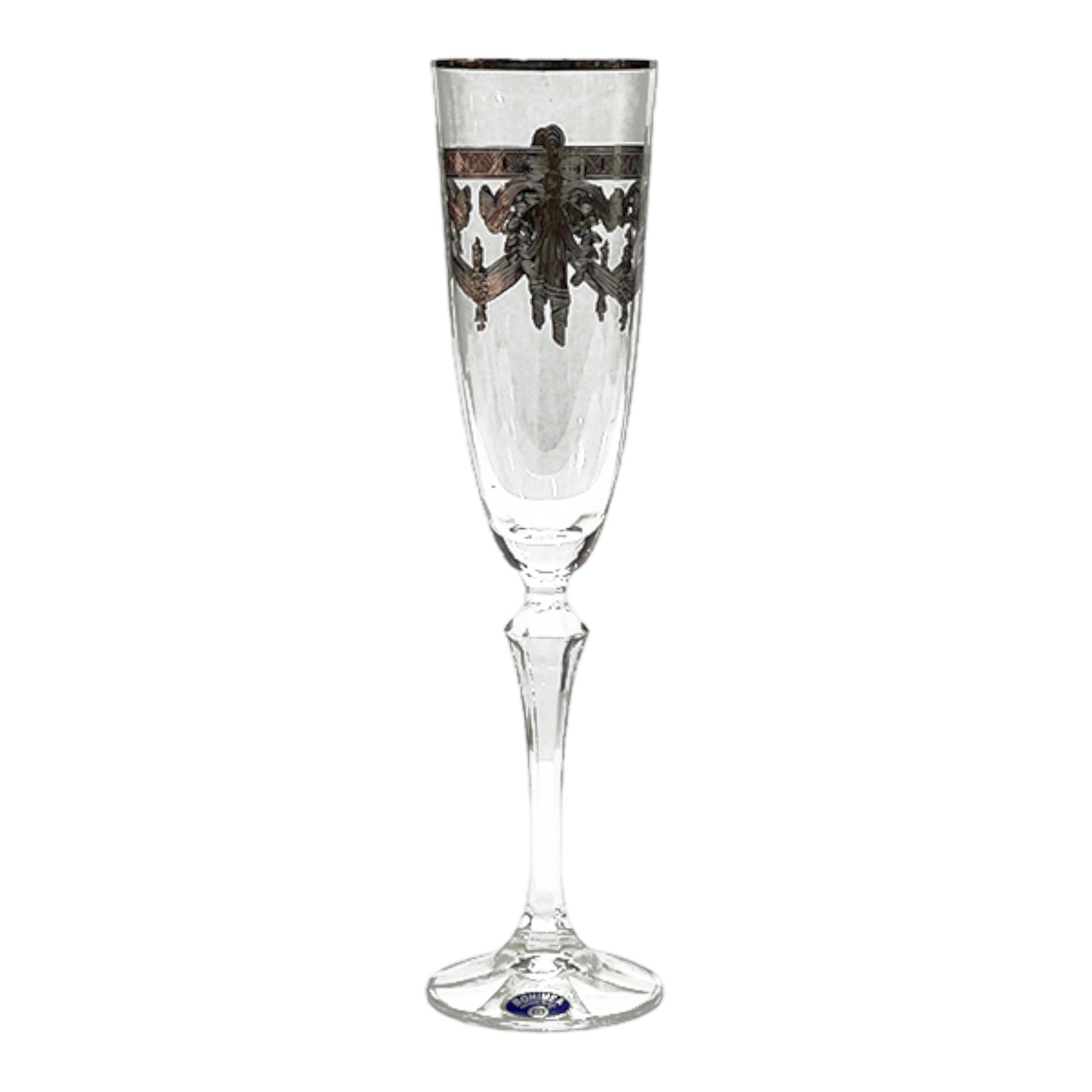 Bohemia Crystal - Flute Glass Set 6 Pcs - Silver