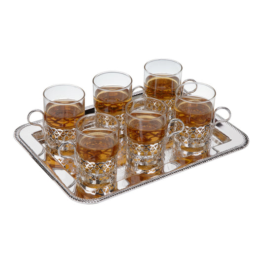 Queen Anne - Silver Plated - 6 Tea Glasses On Tray