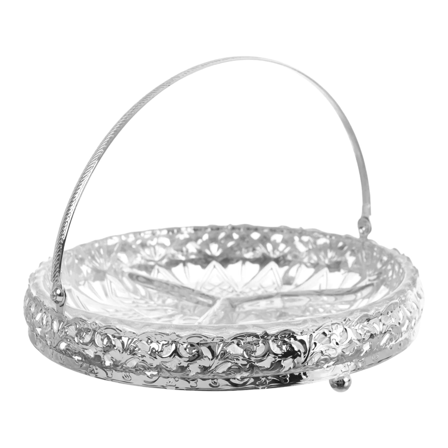 Queen Anne - Silver Plated - Round Hors d'oeuvre 3 Parts with Swing Handle