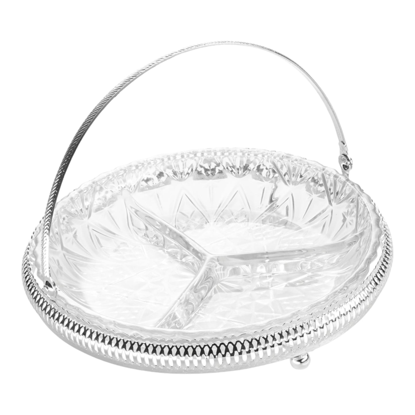 Queen Anne - Silver Plated - Round Hors d'oeuvre 3 Parts with Swing Handle