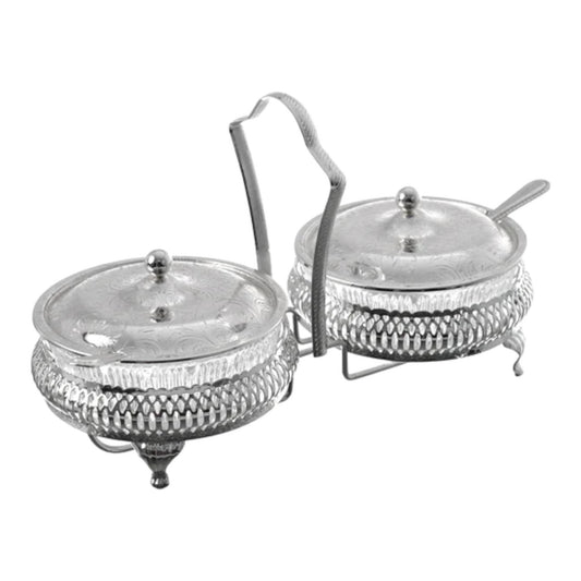 Queen Anne - Silver Plated - Double Jam With 2 Spoons,Legs And Handle