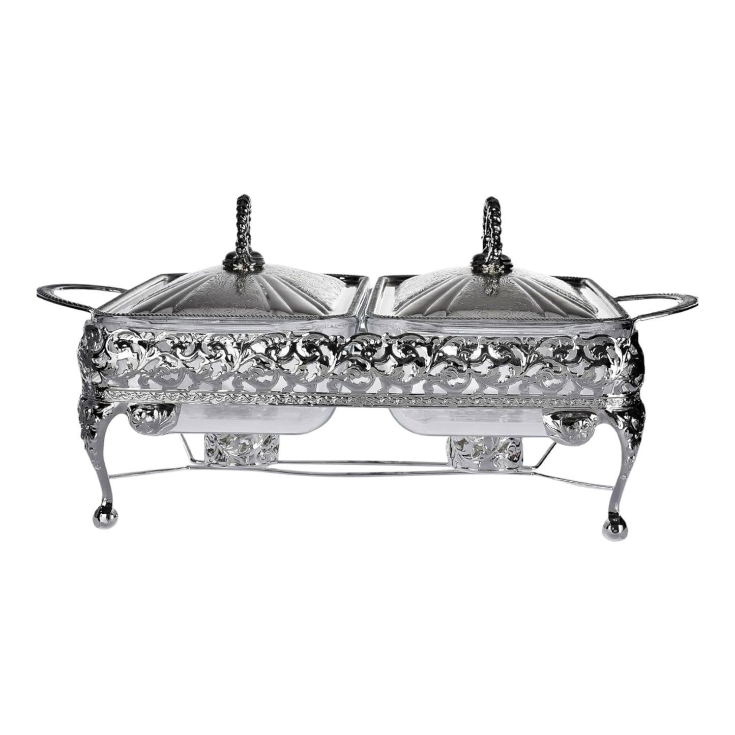 Queen Anne - Silver Plated - 2 Rectangular Food Warmers With 2 Candles