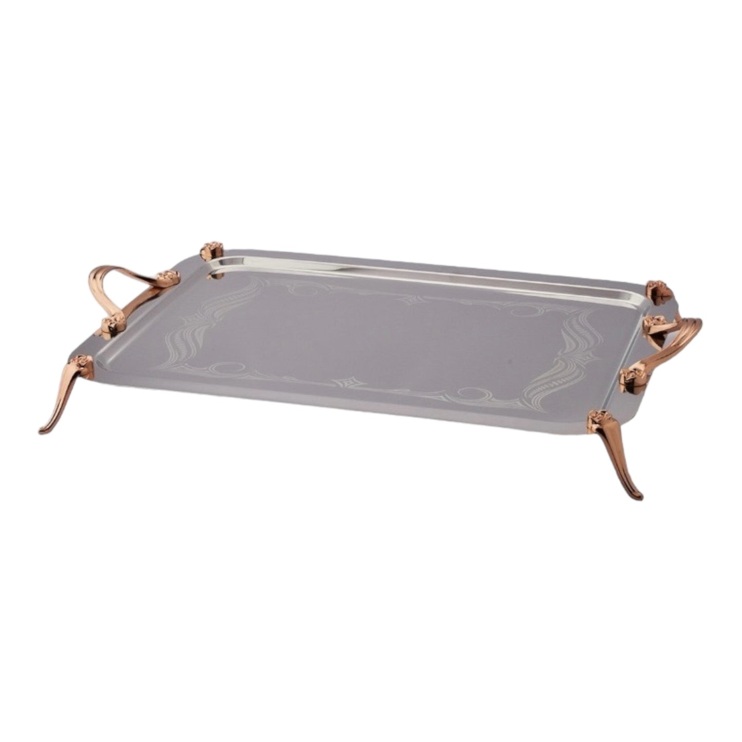 Rectangular Tray With Handles,Legs - Silver&Gold