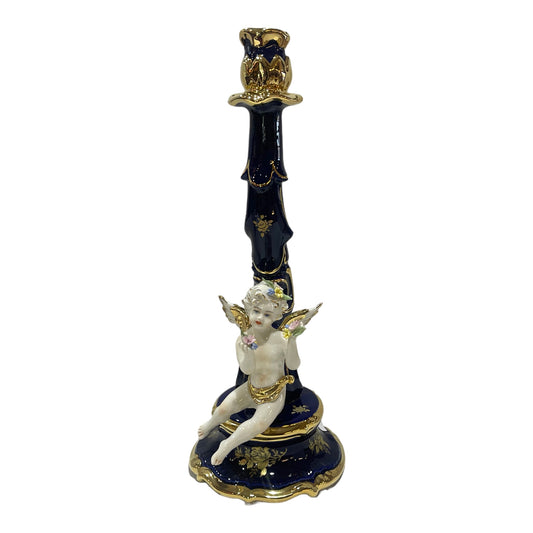 BC Limoge - Candle Holder - Angel - Blue&Gold - 41 cm