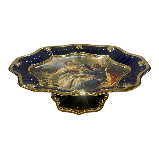 BC Limoge - Plate With Base - Romeo&Juliet - Blue&Gold - 14x49 cm