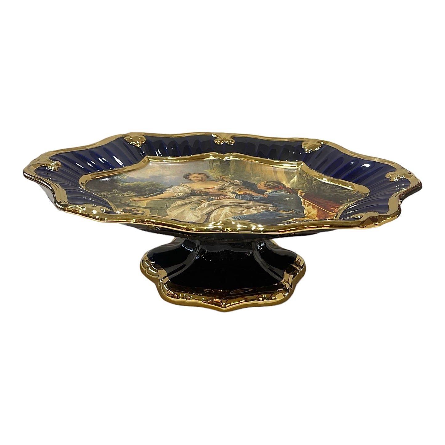 BC Limoge - Plate With Base - Romeo&Juliet - Blue&Gold - 14x49 cm