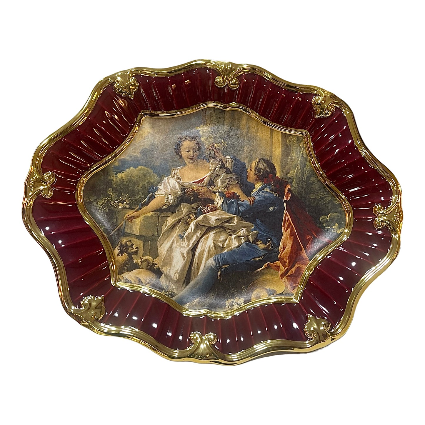 BC limoge - Plate With Base - Romeo&Juliet - Red&Gold - 14x49 cm