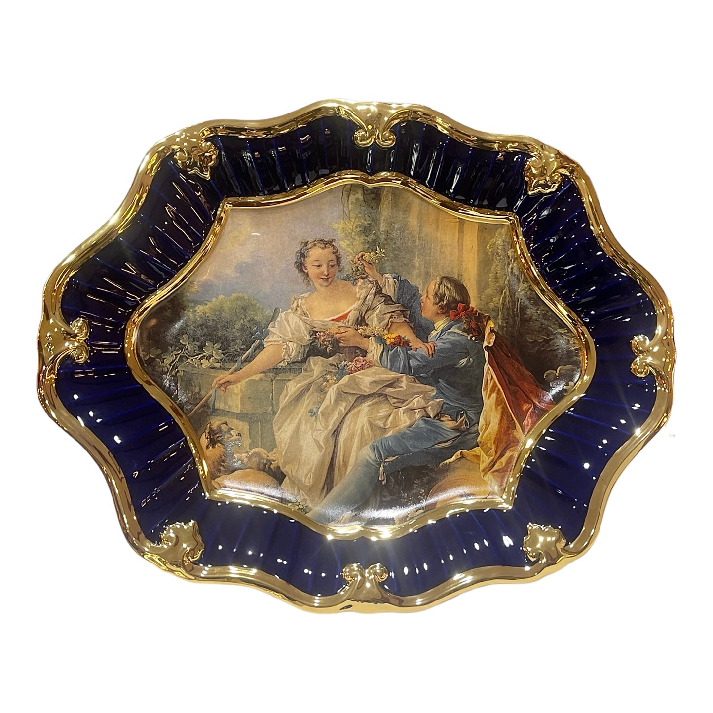 BC Limoge - Plate With Base - Romeo&Juliet - Blue&Gold - 14x49 cm