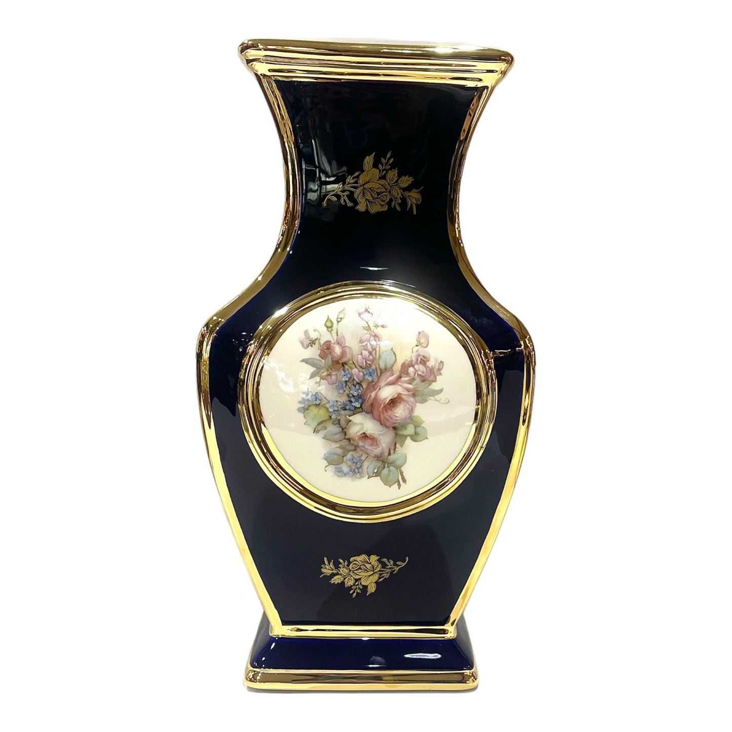 BC Limoge - Vase - Flowers - Blue&Gold - 36 cm