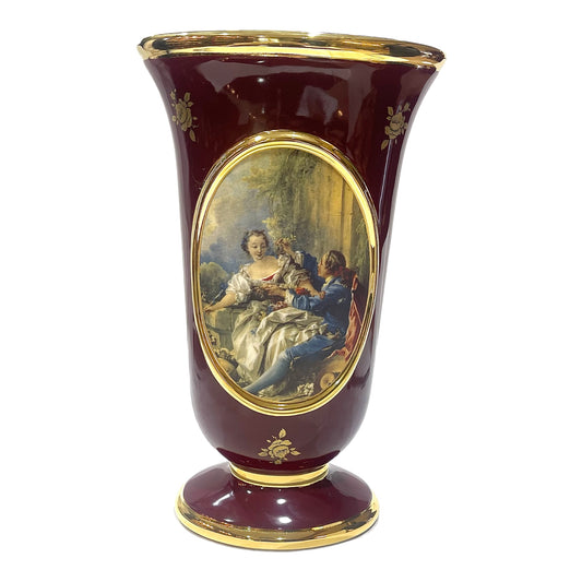 BC Limoge - Vase With Base - Romeo&Juliet - Red&Gold - 35 cm