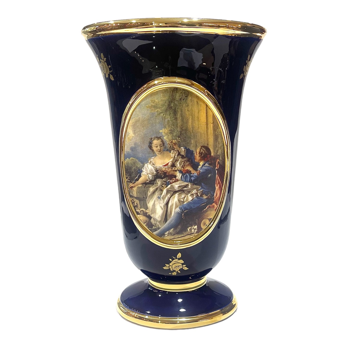 BC Limoge - Vase With Base - Romeo&Juliet - Blue&Gold - 35 cm