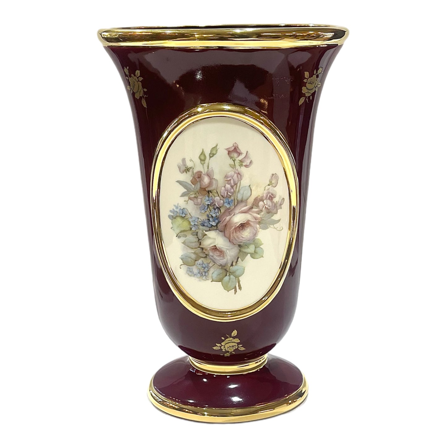 BC Limoge- Vase With Base - Flowers - Red&Gold - 35 cm