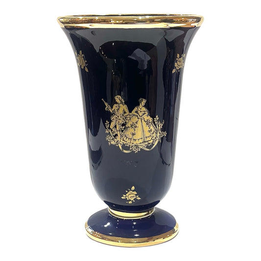 BC Limoge - Vase With Base - Romeo&Juliet - Blue&Gold - 35 cm