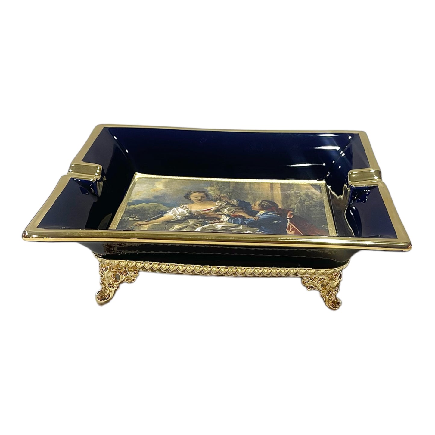 BC Limoge - Square Ashtray With Legs - Romeo&Juliet - Blue&Gold