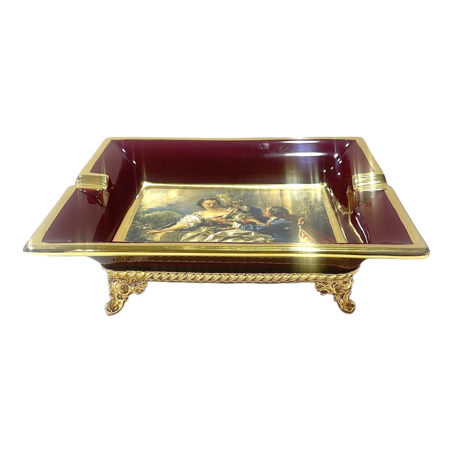 BC Limoge - Square Ashtray With Legs - Romeo&Juliet - Red&Gold