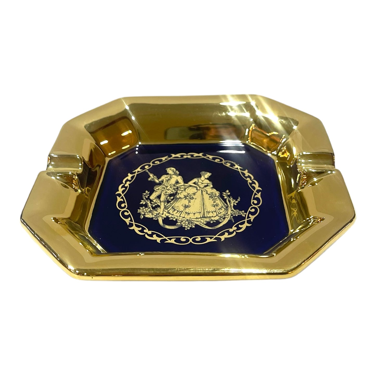 BC Limoge - Small Square Ashtray - Romeo&Juliet - Blue&Gold