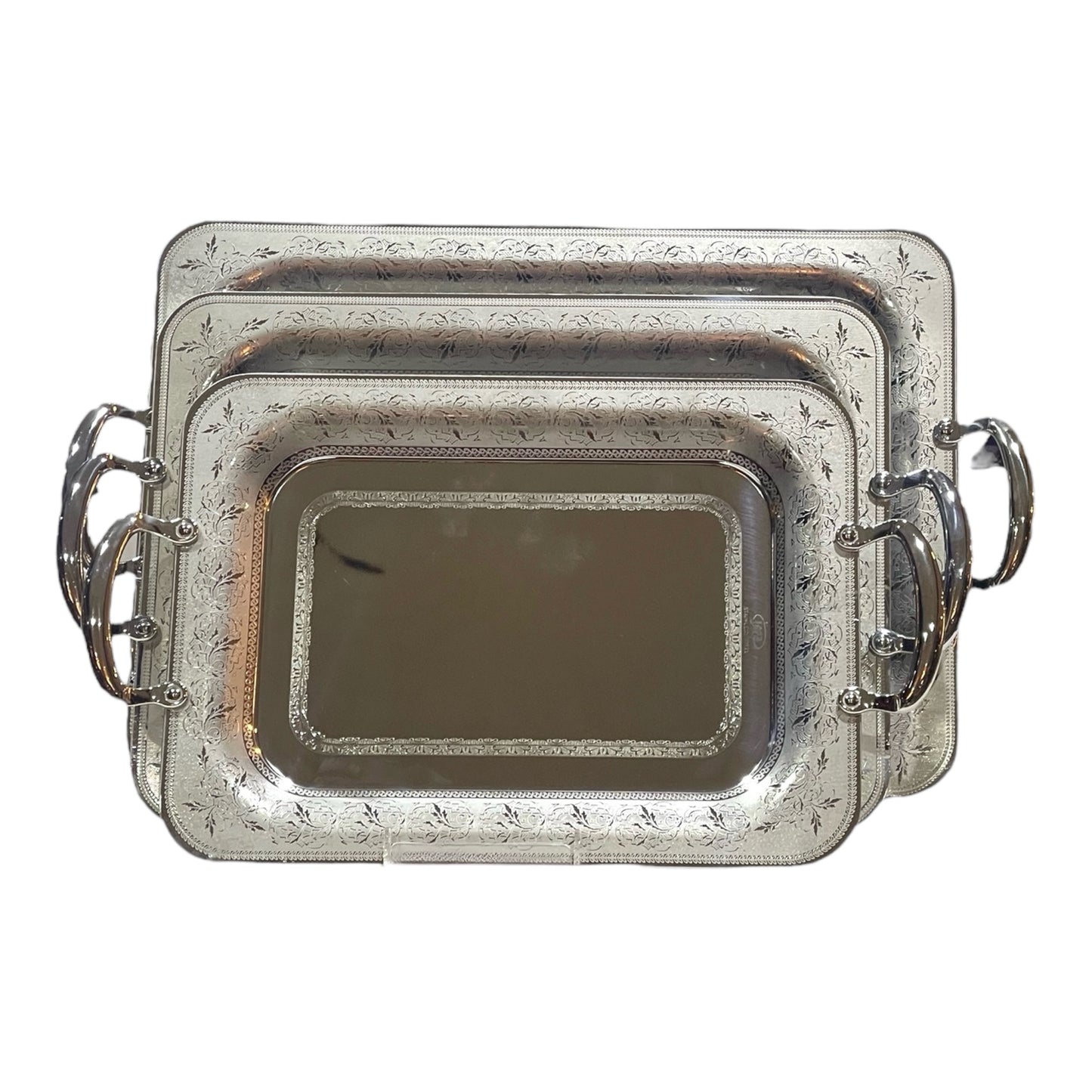 3 Rectangular Tray With Handles - Silver