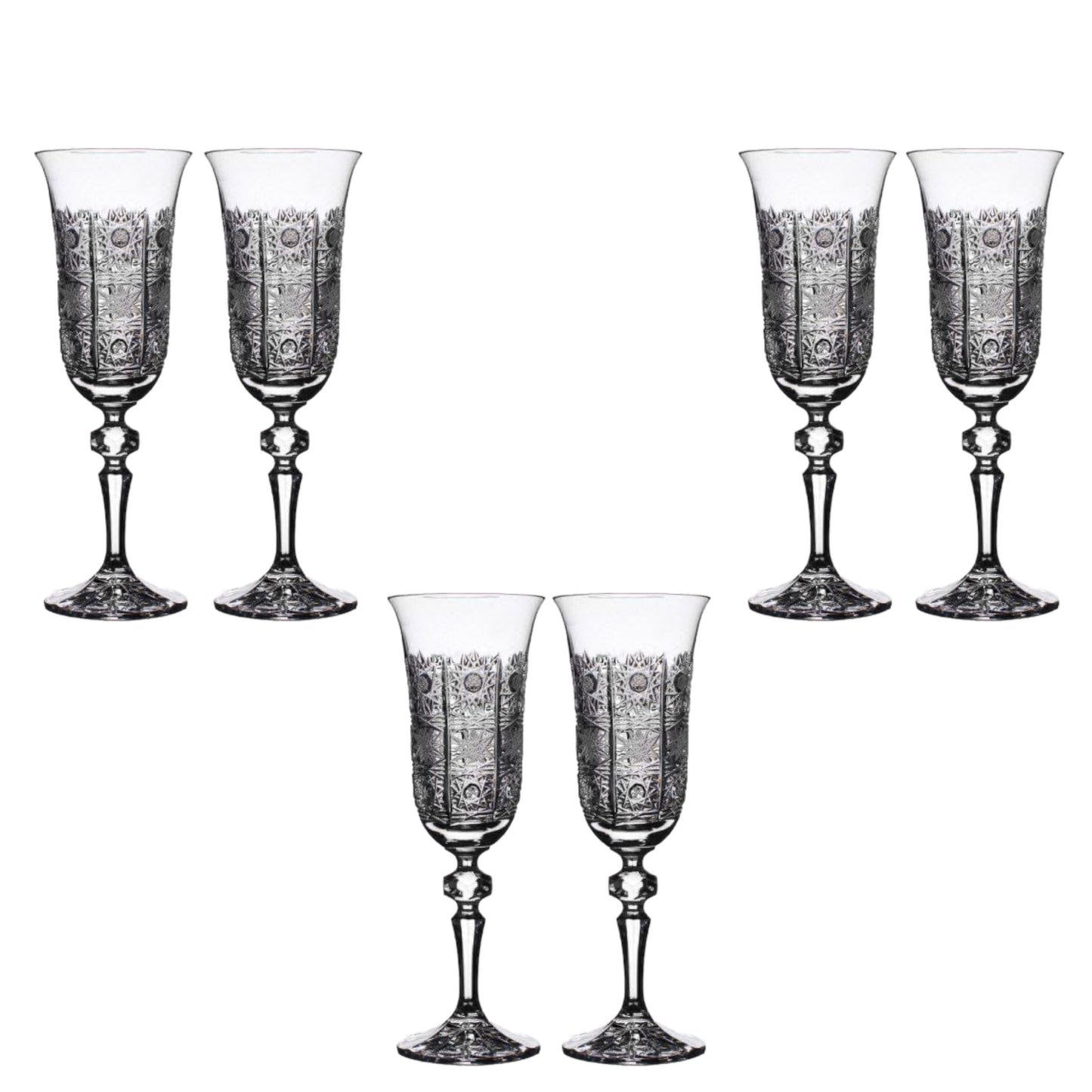 Bohemia Crystal - Flute Glass Handcut Set 6 Pcs