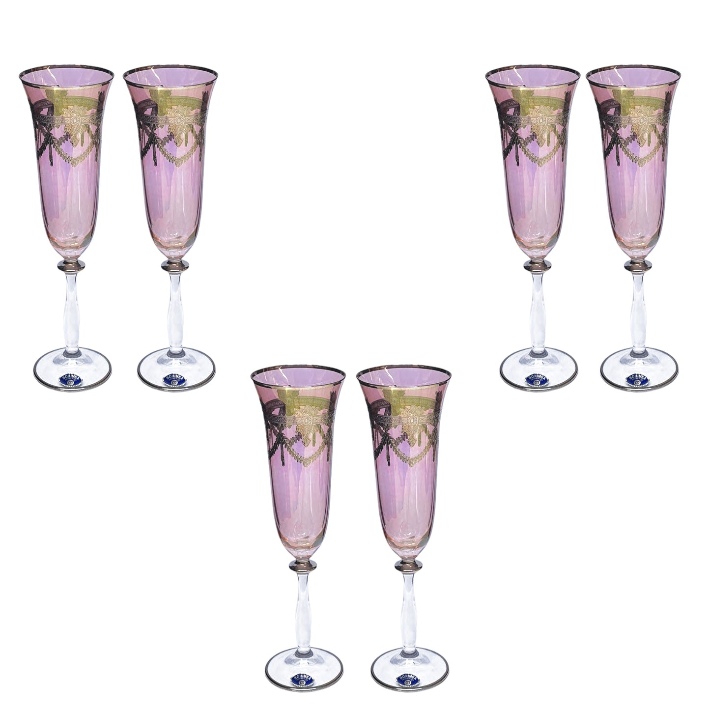 Bohemia Crystal - Flute Glass Set 6 Pcs - Rose&Gold