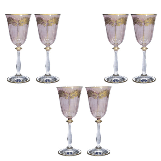 Bohemia Crystal - Goblet Glass Set 6 Pcs - Gold