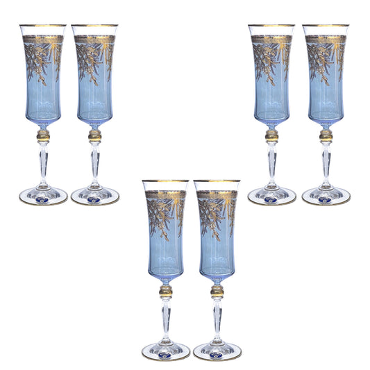 Bohemia Crystal - Flute Glass Set 6 Pcs - Blue&Gold