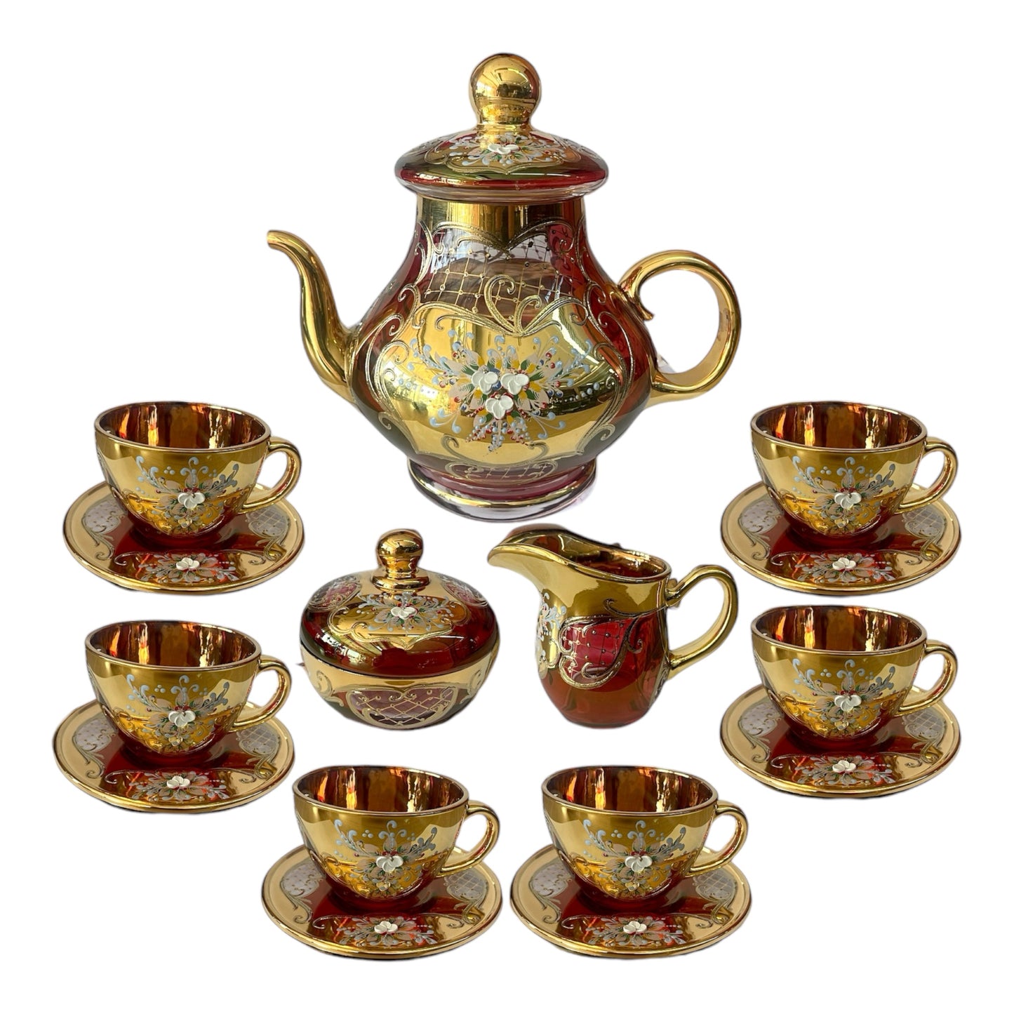 Tea Set Murano 17 Pieces - Red&Gold