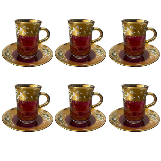 Bohemia Crystal Coffee Set  12 Pieces - Red&Gold