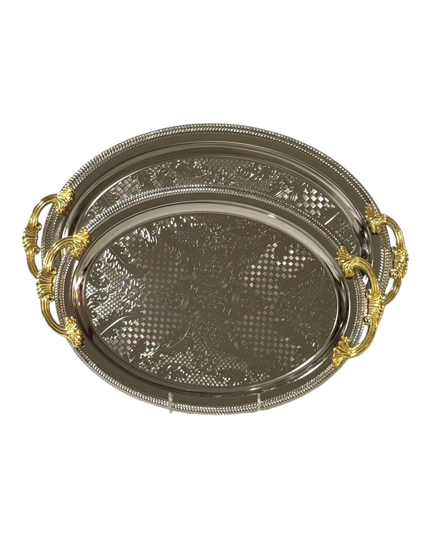 2 Oval Tray With Handles - Silver&Gold