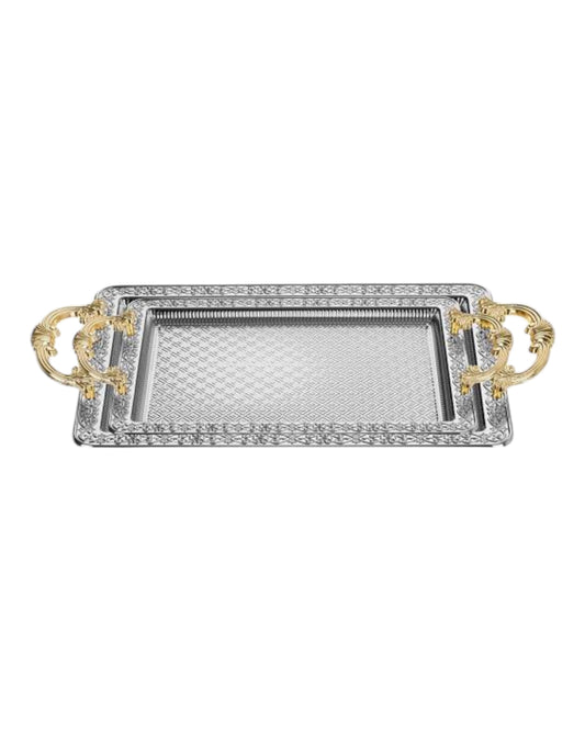 2 Rectangular Tray With Handles - Silver&Gold