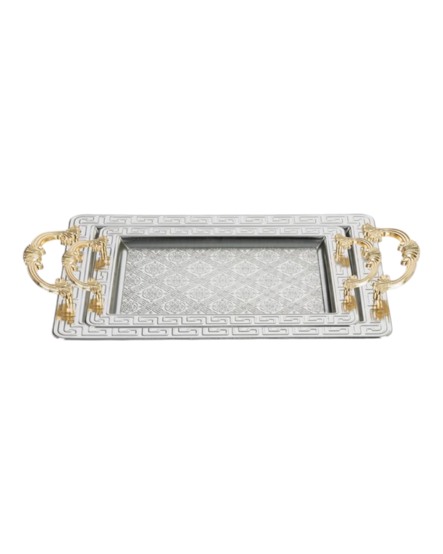 2 Rectangular Tray With Handles - Silver&Gold