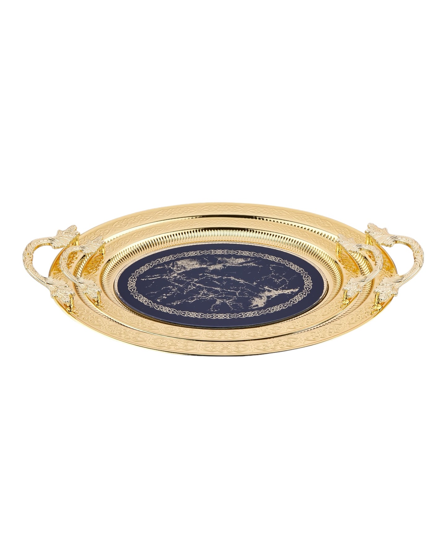 2 Oval Tray With Handles - Gold