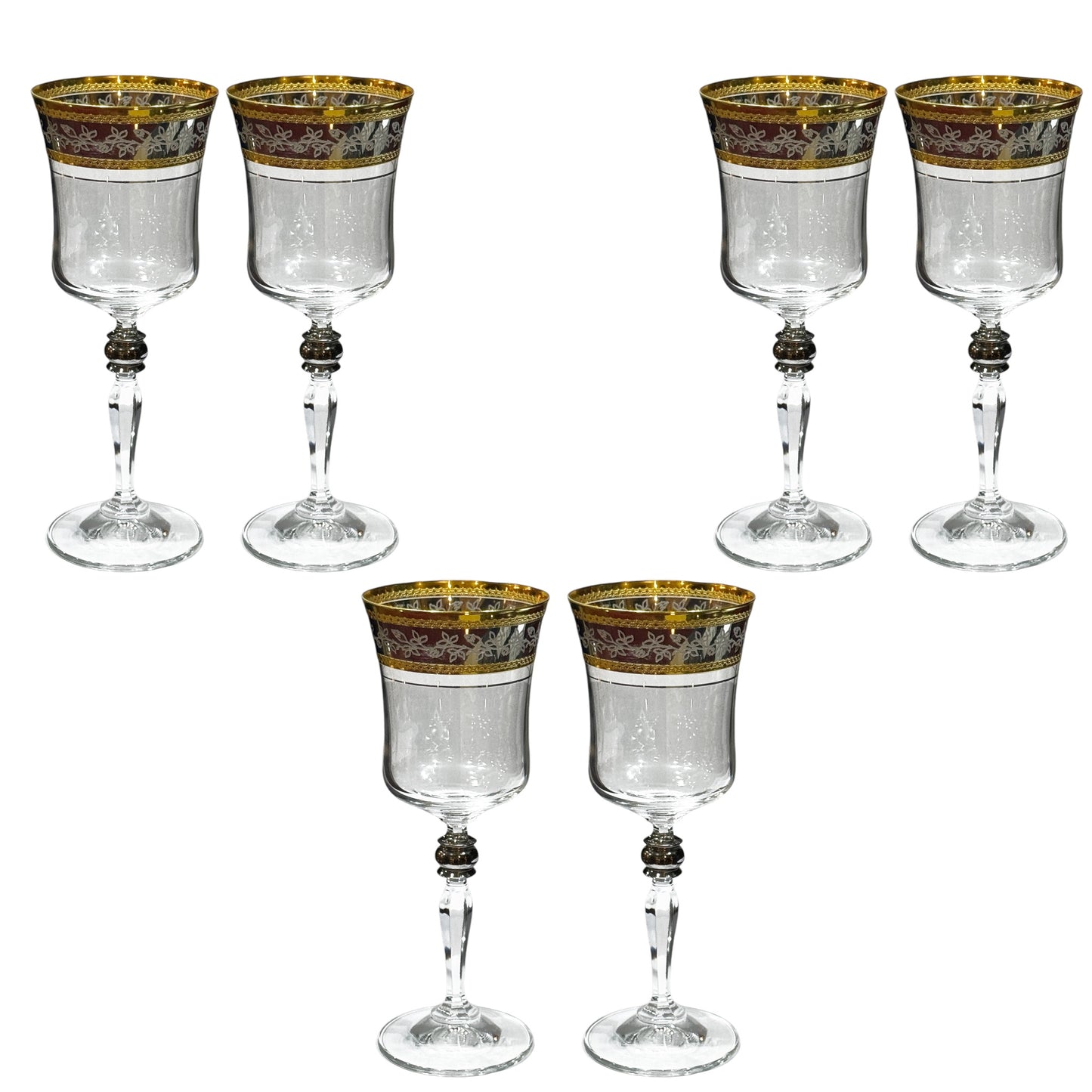 Bohemia Crystal - Goblet Glass Set 6 Pieces - Silver&Gold