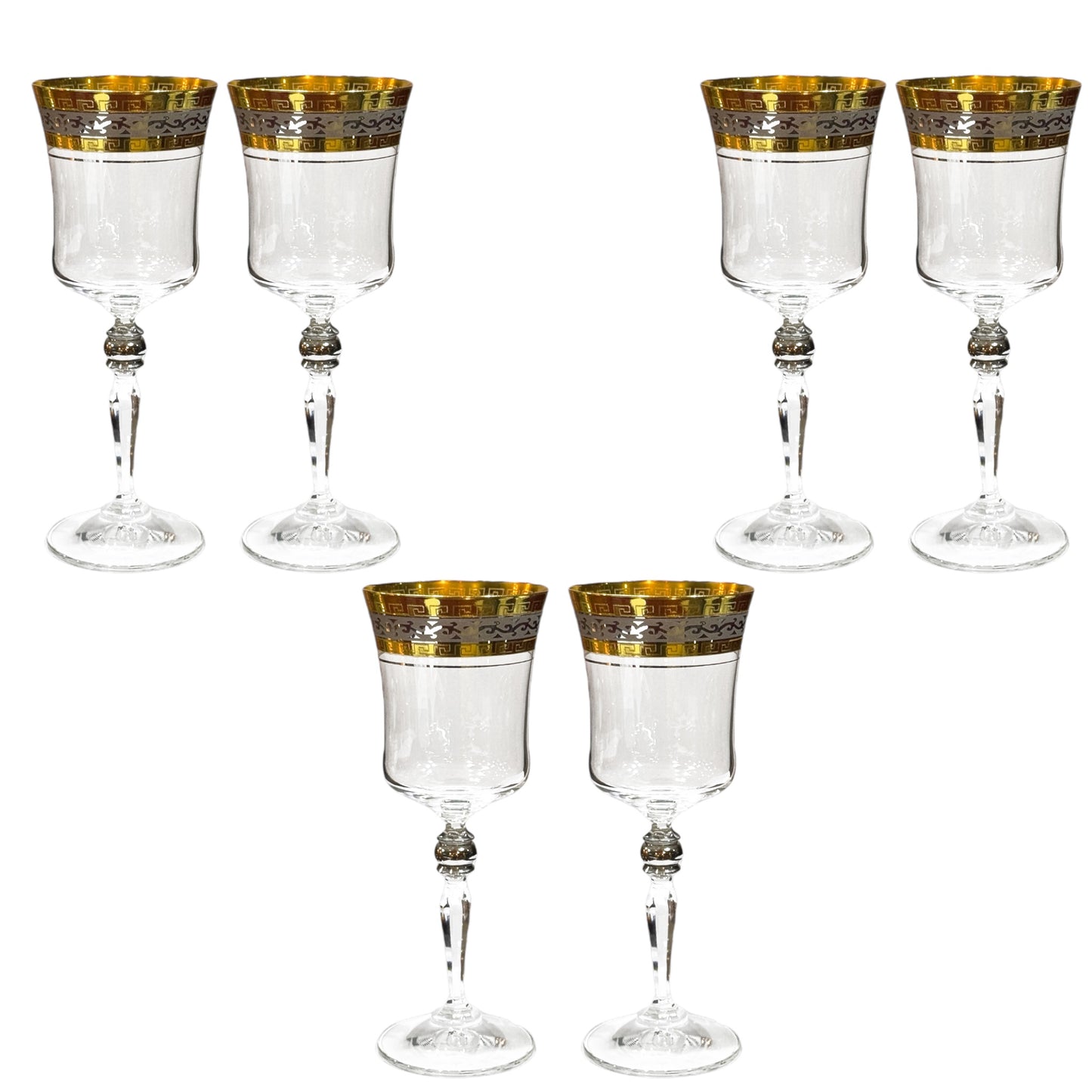 Bohemia Crystal - Goblet Glass Set 6 Pcs - Silver&Gold