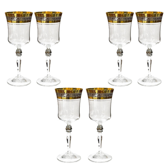 Bohemia Crystal - Goblet Glass Set 6 Pcs - Silver&Gold