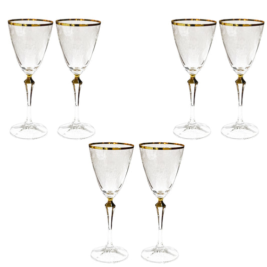 Bohemia Crystal - Goblet Glass Set 6 Pcs - Gold