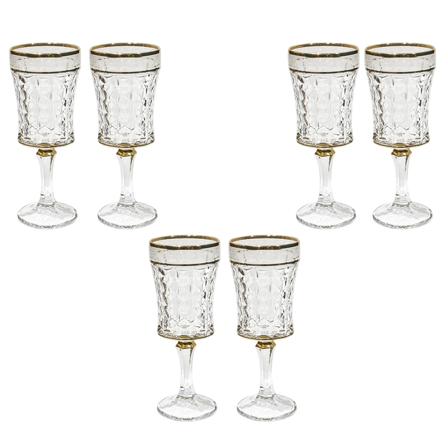 Bohemia Crystal - Diamond Goblet Glass Set 6 Pcs - Gold