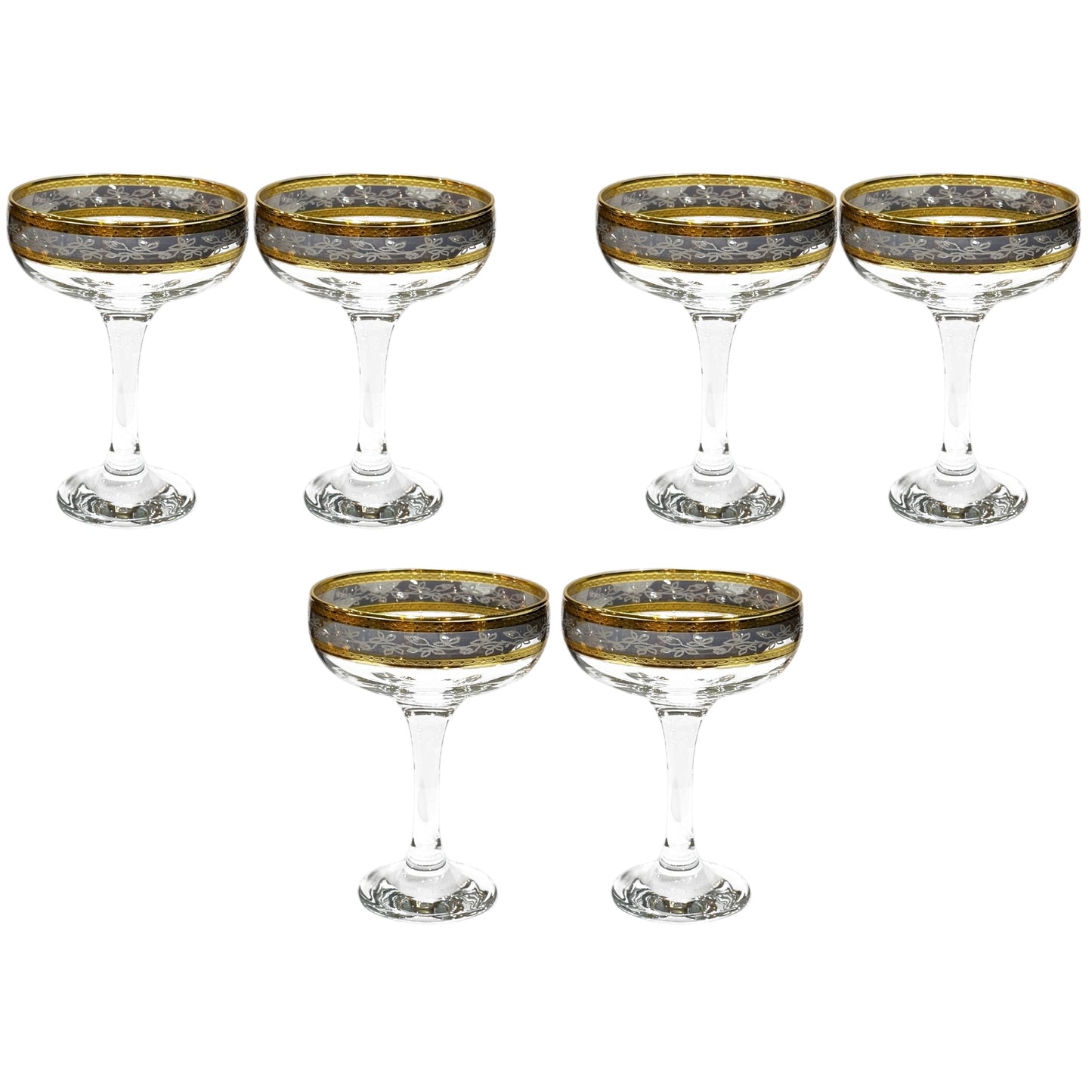 Bohemia Crystal - Cocktail Glass Set 6 Pcs - Silver&Gold