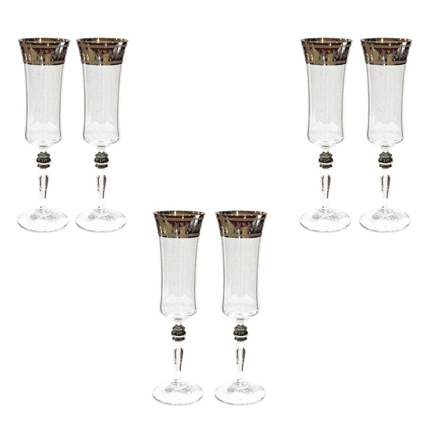 Bohemia Crystal - Flute Glass Set 6 Pcs - Silver