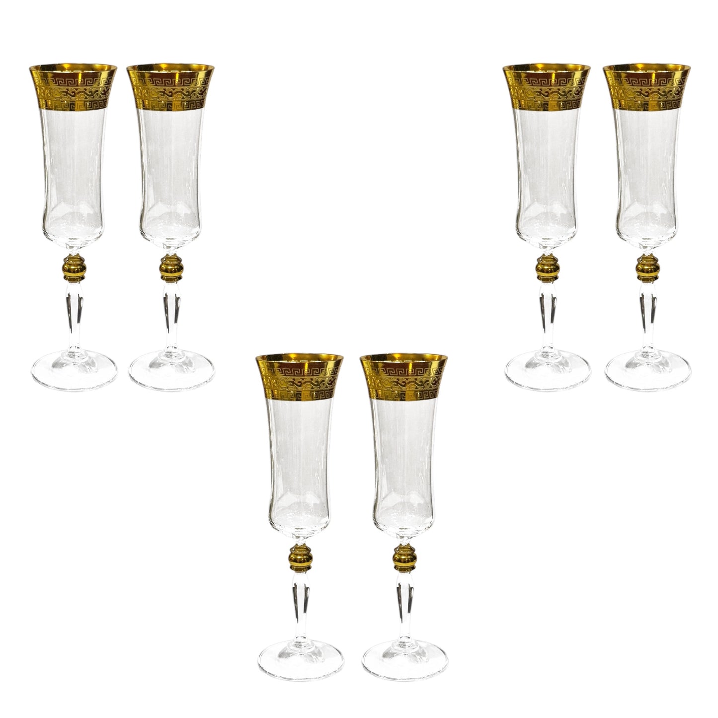 Bohemia Crystal - Flute Glass Set 6 Pcs - Gold