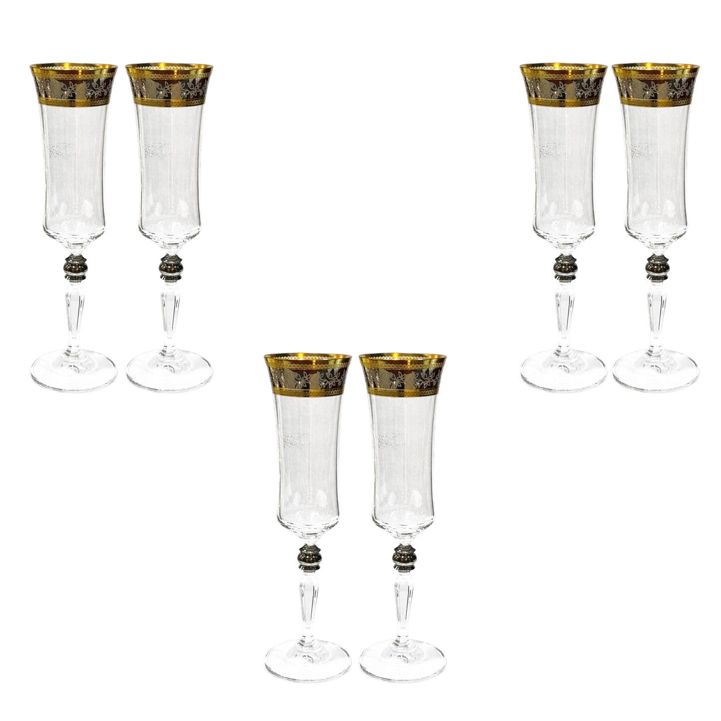 Bohemia Crystal - Flute Glass Set 6 Pcs - Gold&Silver