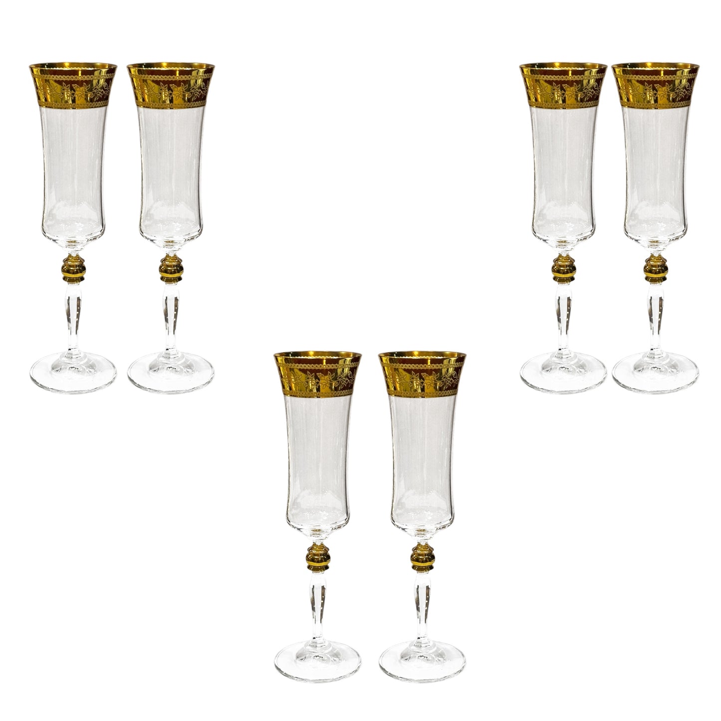 Bohemia Crystal - Flute Glass Set 6 Pcs - Gold