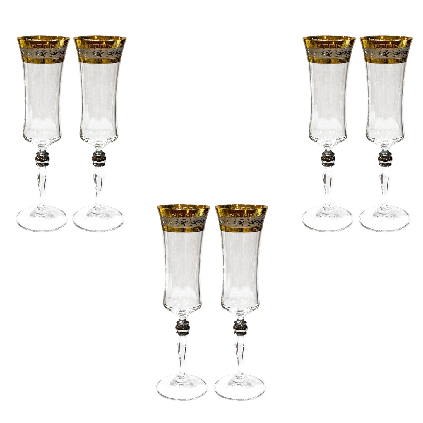 Bohemia Crystal - Flute Glass Set 6 Pcs - Gold&Silver