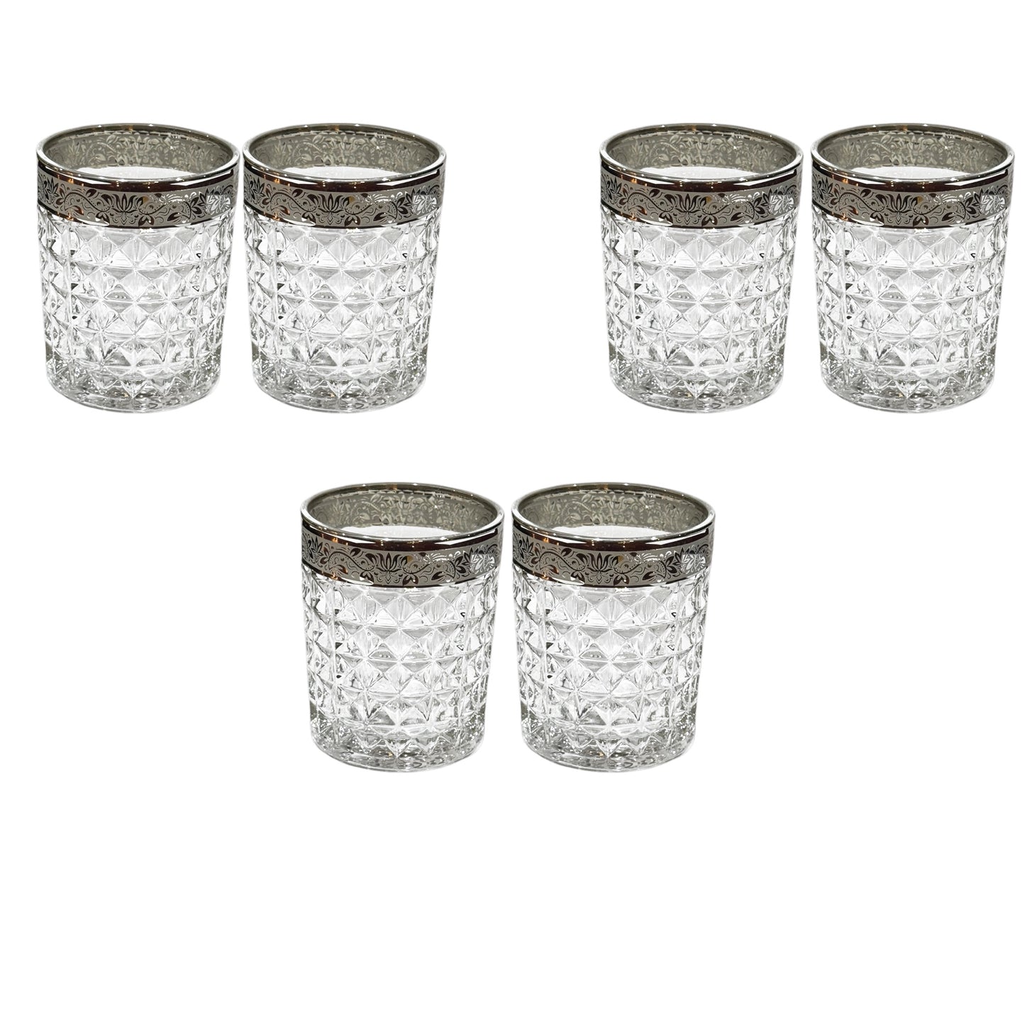 Bohemia Crystal - Diamond Tumbler Glass Set 6 Pcs - Silver